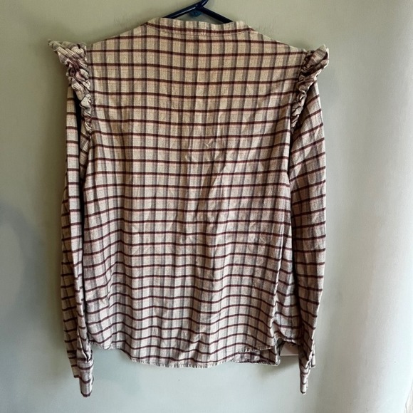 Paige Womens Plaid Ruffle Long Sleeve Button Down Blouse Soft Fairy CottageCore - Picture 9 of 11